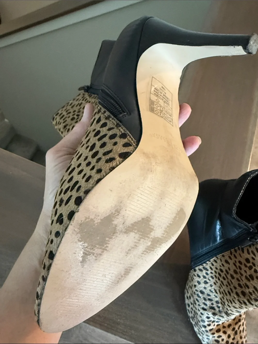 White House Black Market Black and Tan Leopard-Print Ankle Boots